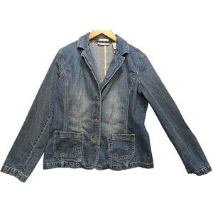 Crazy Horse Women's Three Button Denim Jacket Stretch Size M Blue Medium Wash